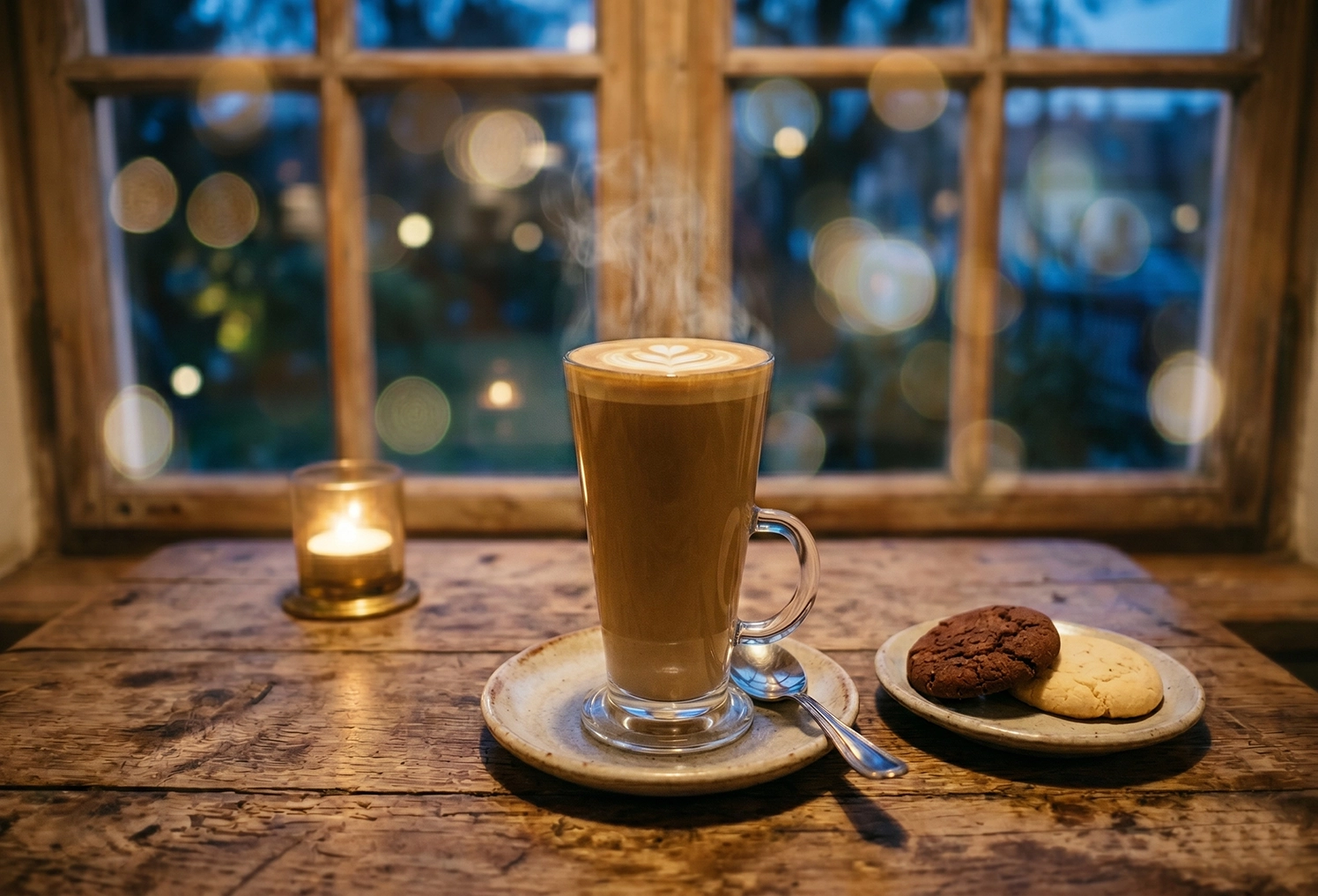 Késő délutáni latte — AI hangulati illusztráció